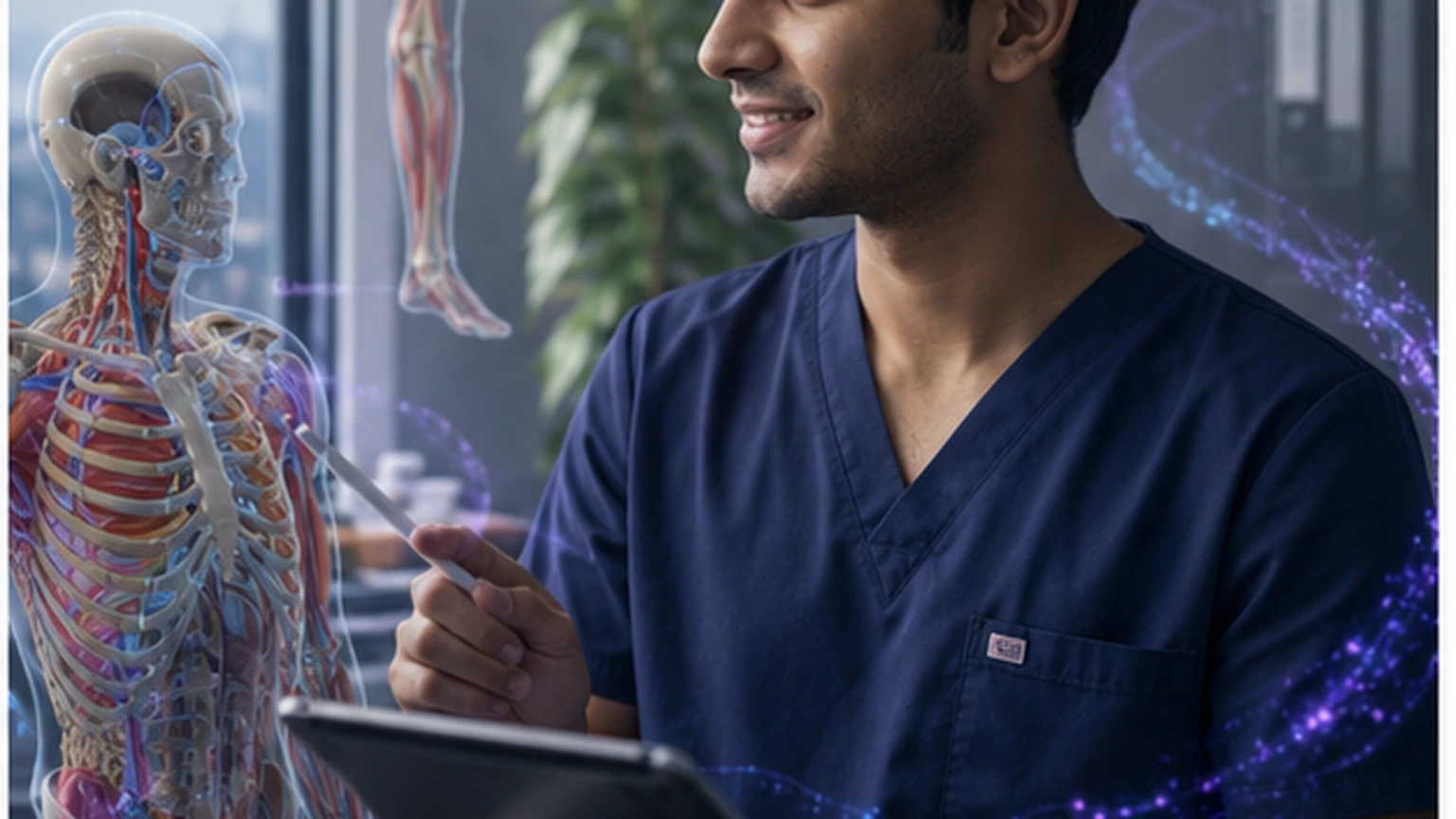 A calm final study scene shows a student regaining confidence by answering from memory while a 3D anatomy layer stays visible for verification, not rescue.