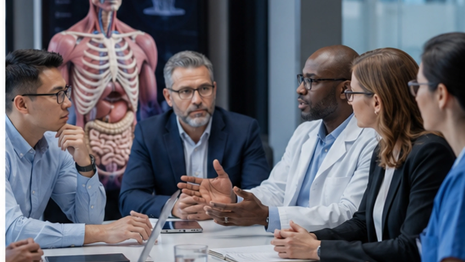 A premium university strategy scene shows curriculum leaders trying to move an anatomy AI pilot beyond a one-course experiment.